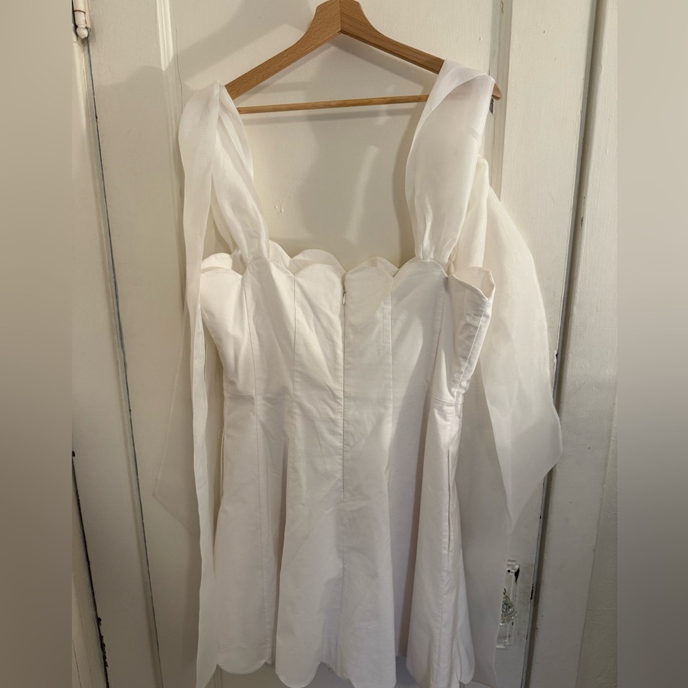 BHLDN White Scalloped Mini Dress with Shoulder Bows - Picture 6 of 14